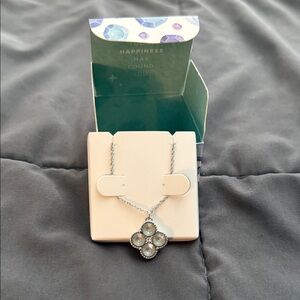 Origami Owl Iridescent Silver and Blue Stone Clover Necklace